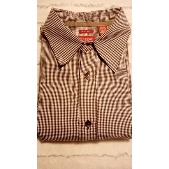 Mens Haggar Slim Fit Size Large Long Sleeve Button Up Brown Business Casual - Picture 1 of 8